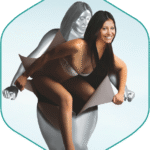 femme mince qui sort d'un corps obèse